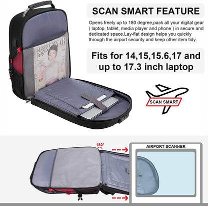 Travel Laptop Backpack Waterproof anti Theft Backpack with Lock and USB Charging Port Large 17-17.3 Inch Computer Business Backpack for Women Men Red