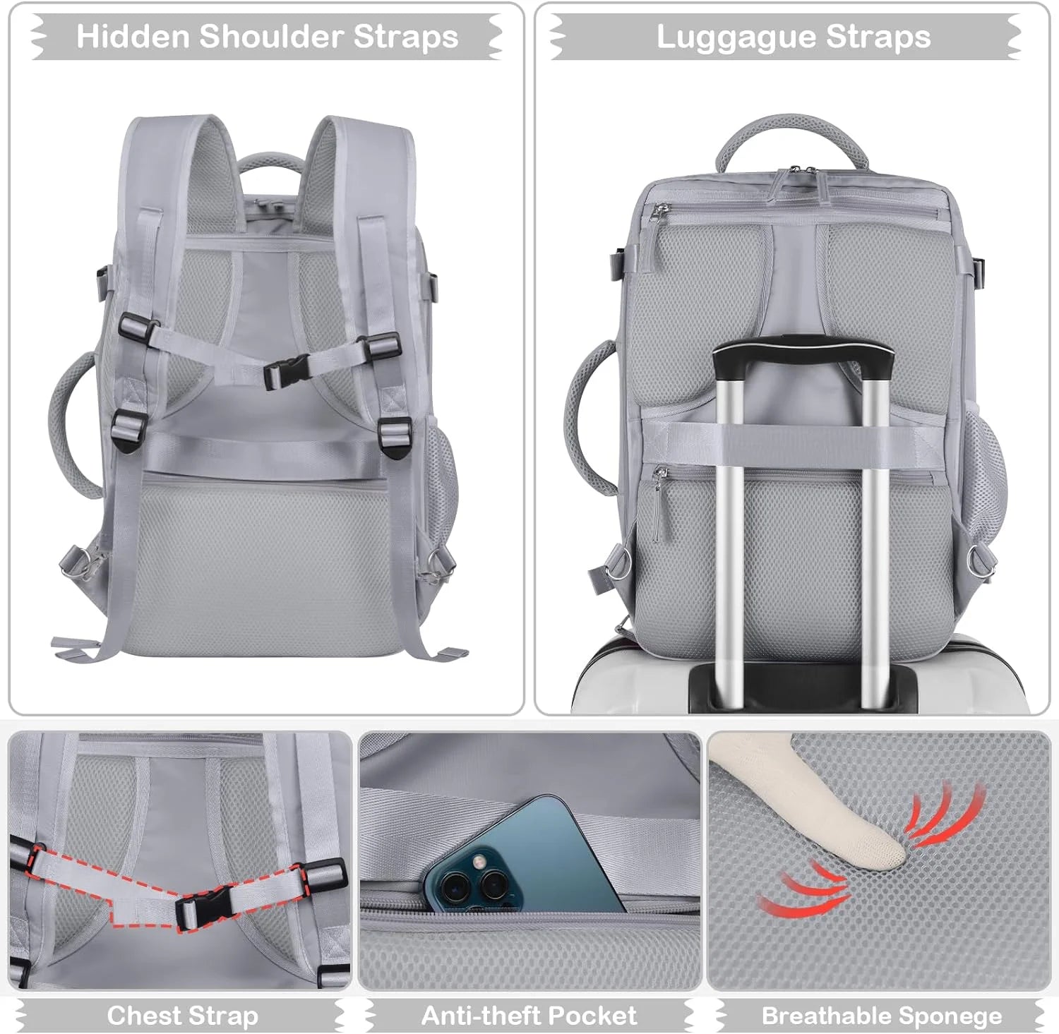 Extra Large Travel Backpack,Carry on Backpack,17 Inch Laptop Backpack,Hiking Backpack,School Bag,Gray
