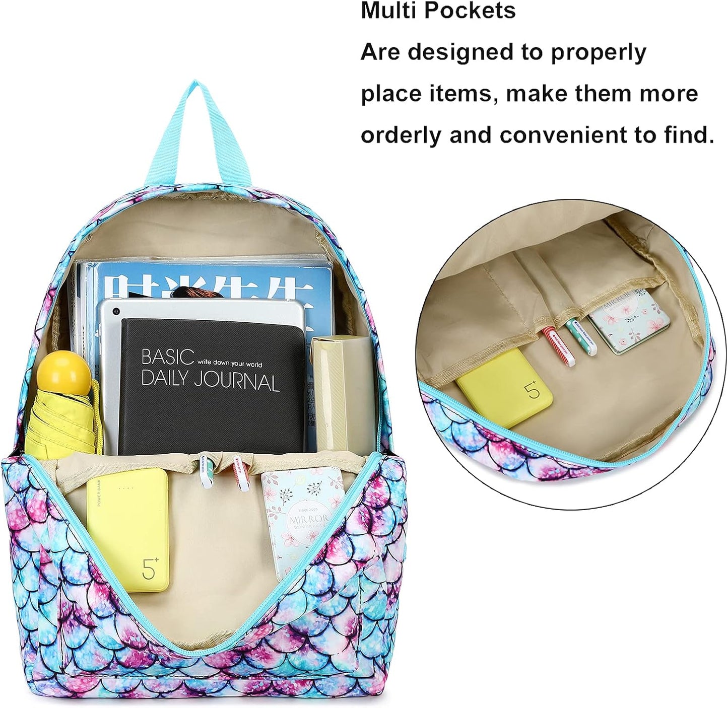 Girls Backpack Preschool School Bag for Kids Elementary Kindergarten Backpack Bookbag (Mermaid)