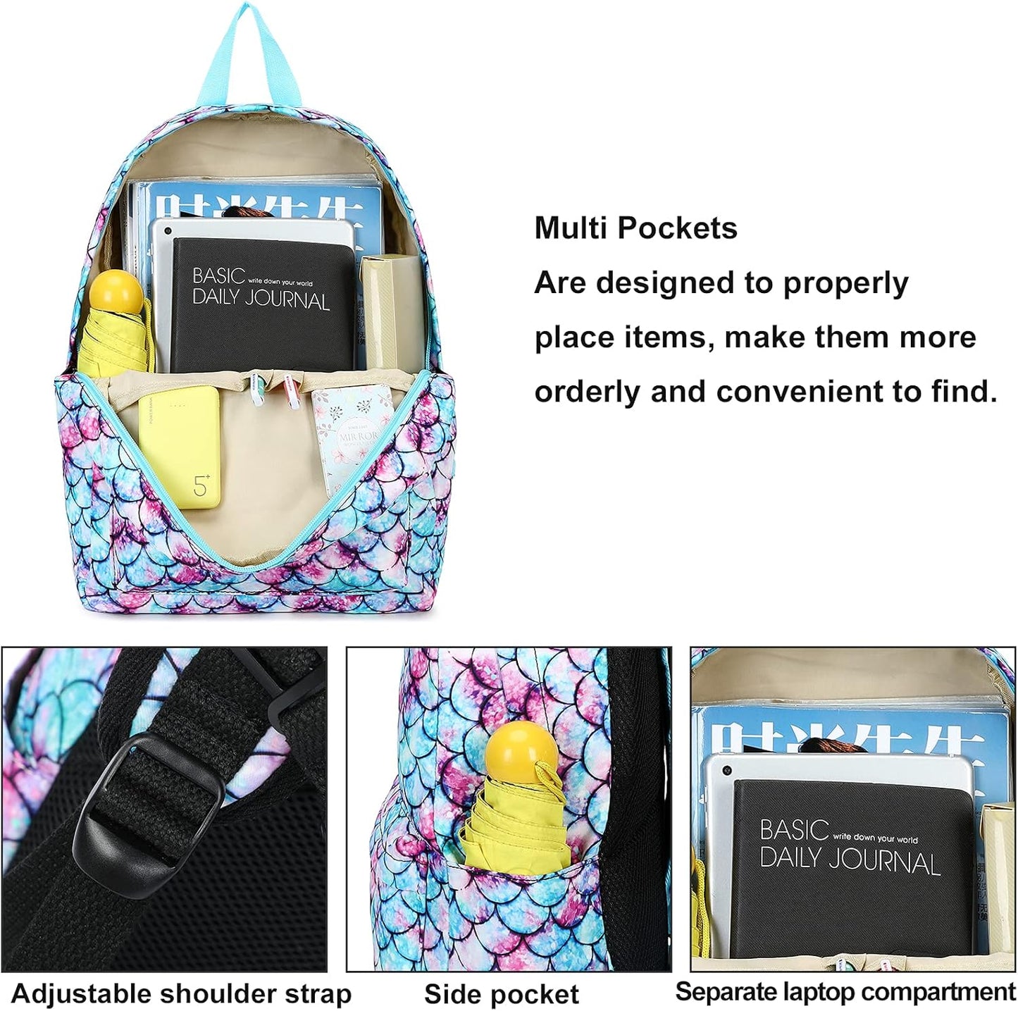 Girls Backpack Preschool School Bag for Kids Elementary Kindergarten Backpack Bookbag (Mermaid)