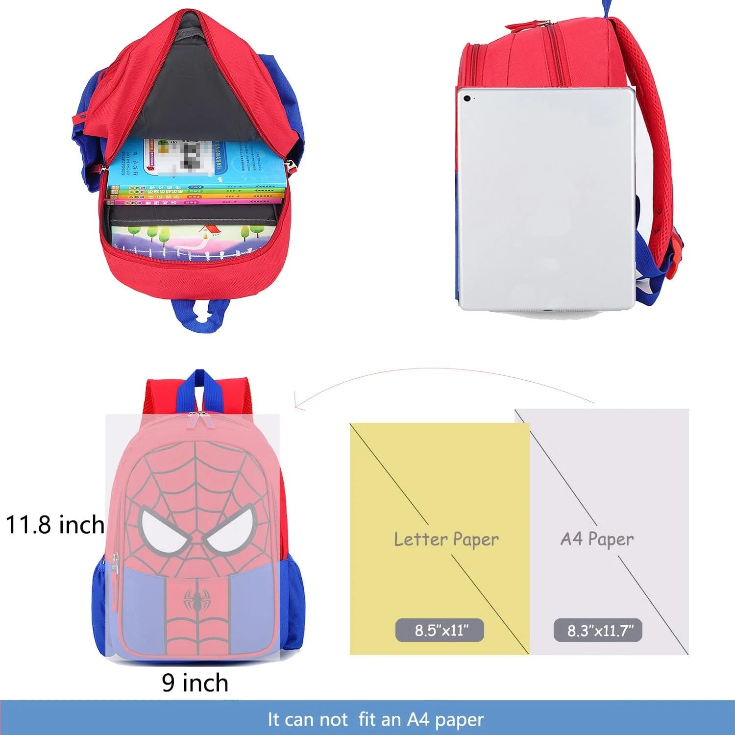 Spiderman Backpack, Little Superhero Backpack, Red Black Small Backpack for Fans, Small Bookbags, Back to School Gifts