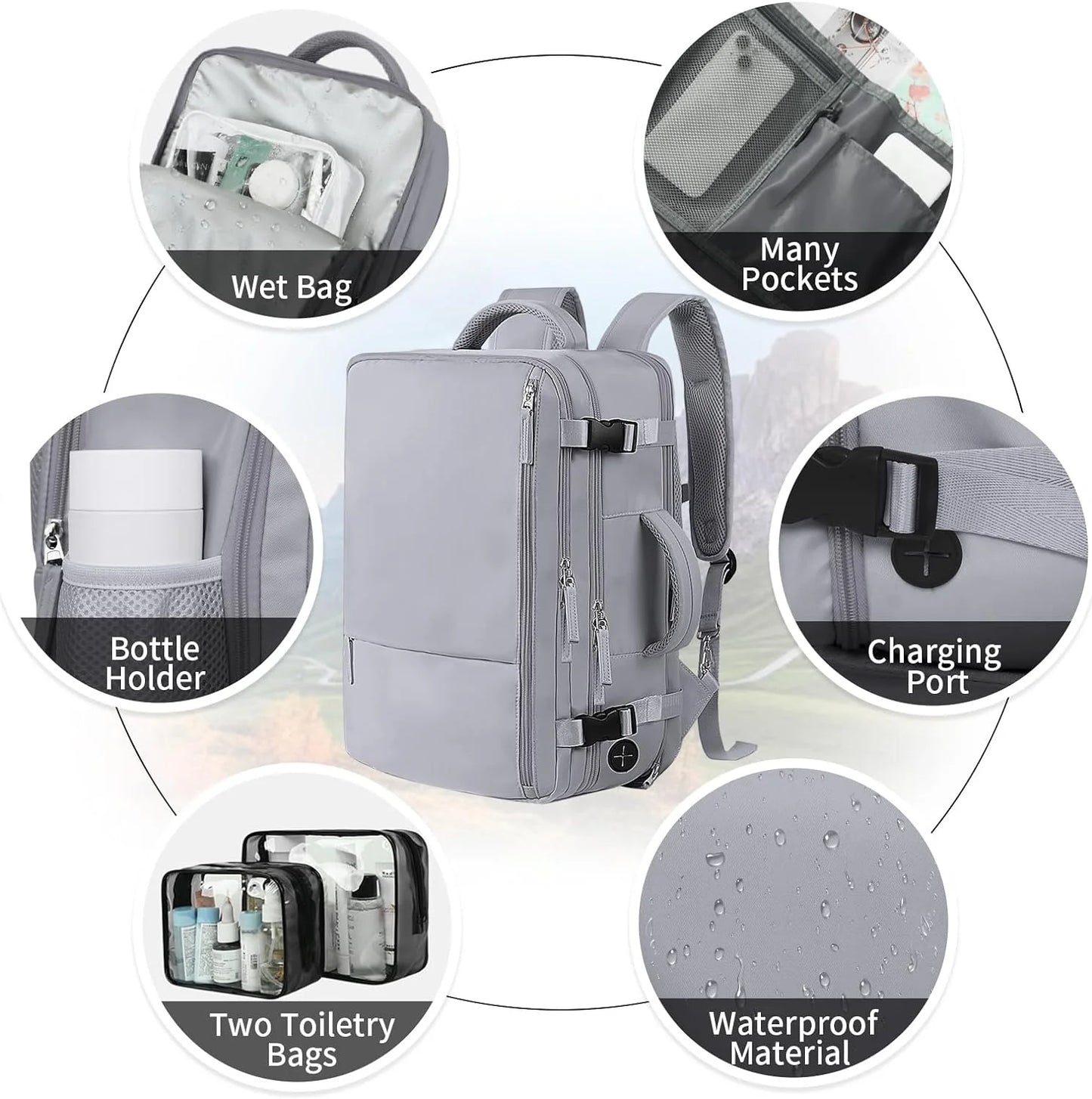 Extra Large Travel Backpack,Carry on Backpack,17 Inch Laptop Backpack,Hiking Backpack,School Bag,Gray