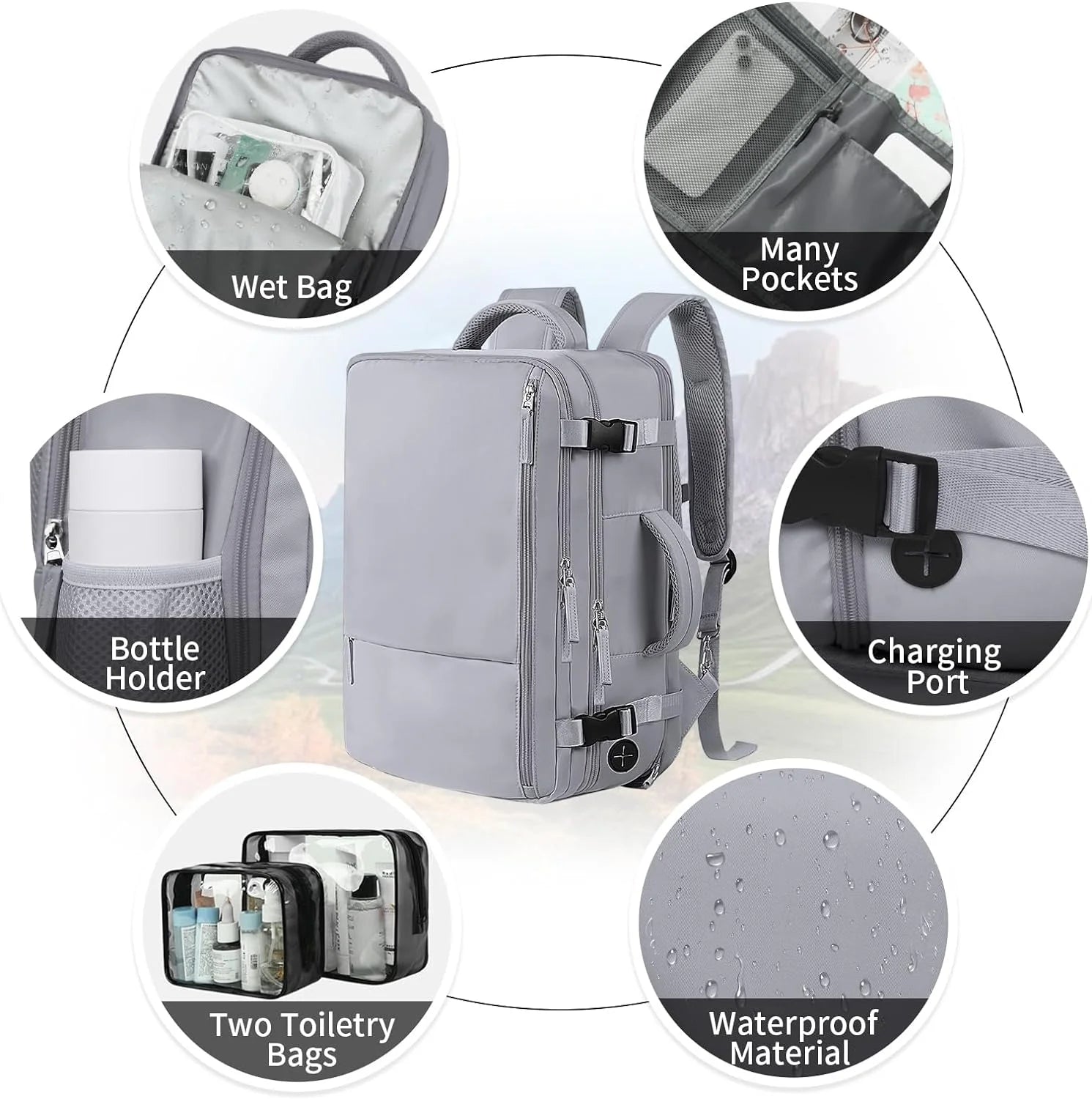 Extra Large Travel Backpack,Carry on Backpack,17 Inch Laptop Backpack,Hiking Backpack,School Bag,Gray