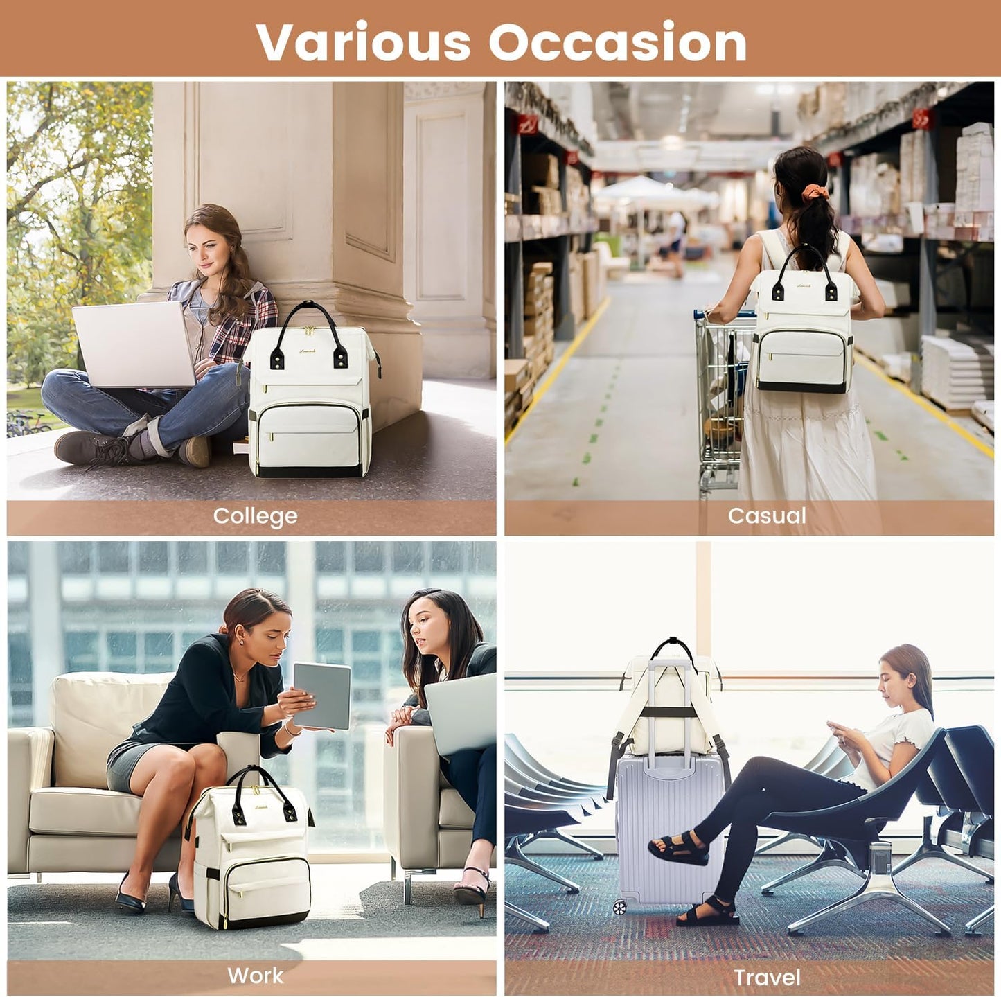 Travel Laptop Backpack for Women Fashion Computer Backpack Purse for Work Business Teacher Nurse Bag 15.6-Inch Casual Daypack Airline Approved with USB Port