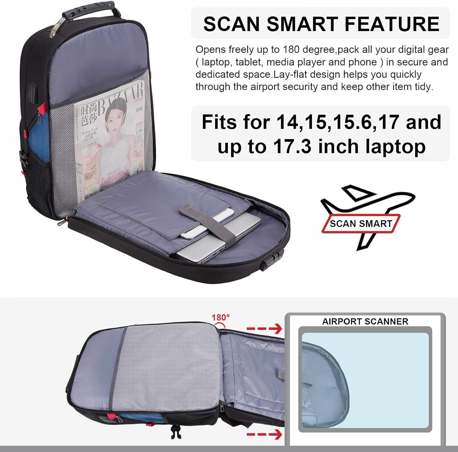 Travel Laptop Backpack Waterproof anti Theft Backpack with Lock and USB Charging Port Large 17-17.3 Inch Computer Business Backpack for Men Women Blue