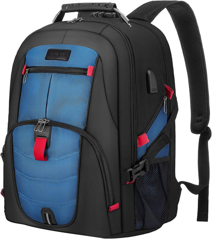 Travel Laptop Backpack Waterproof anti Theft Backpack with Lock and USB Charging Port Large 17-17.3 Inch Computer Business Backpack for Men Women Blue